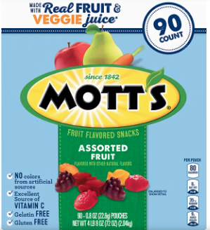 Mott's Fruit Flavored Snacks, 90 ct. .8 oz/4.8 lbs